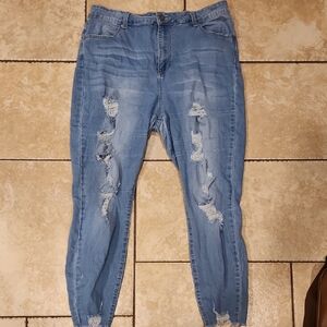 Fashion Nova Light Blue Distressed Ankle Jeans